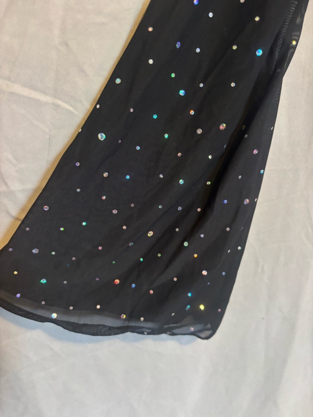Black Sheer Tie-Front Crop Top with Iridescent Dots gems sparkly raveware club - Picture 4 of 7